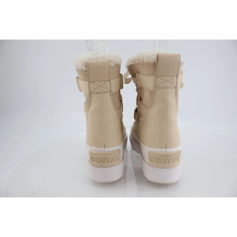 SOREL Joan of Arctic Next Boots Lug Sole Beige Leather Faux Fur Lined Size 5